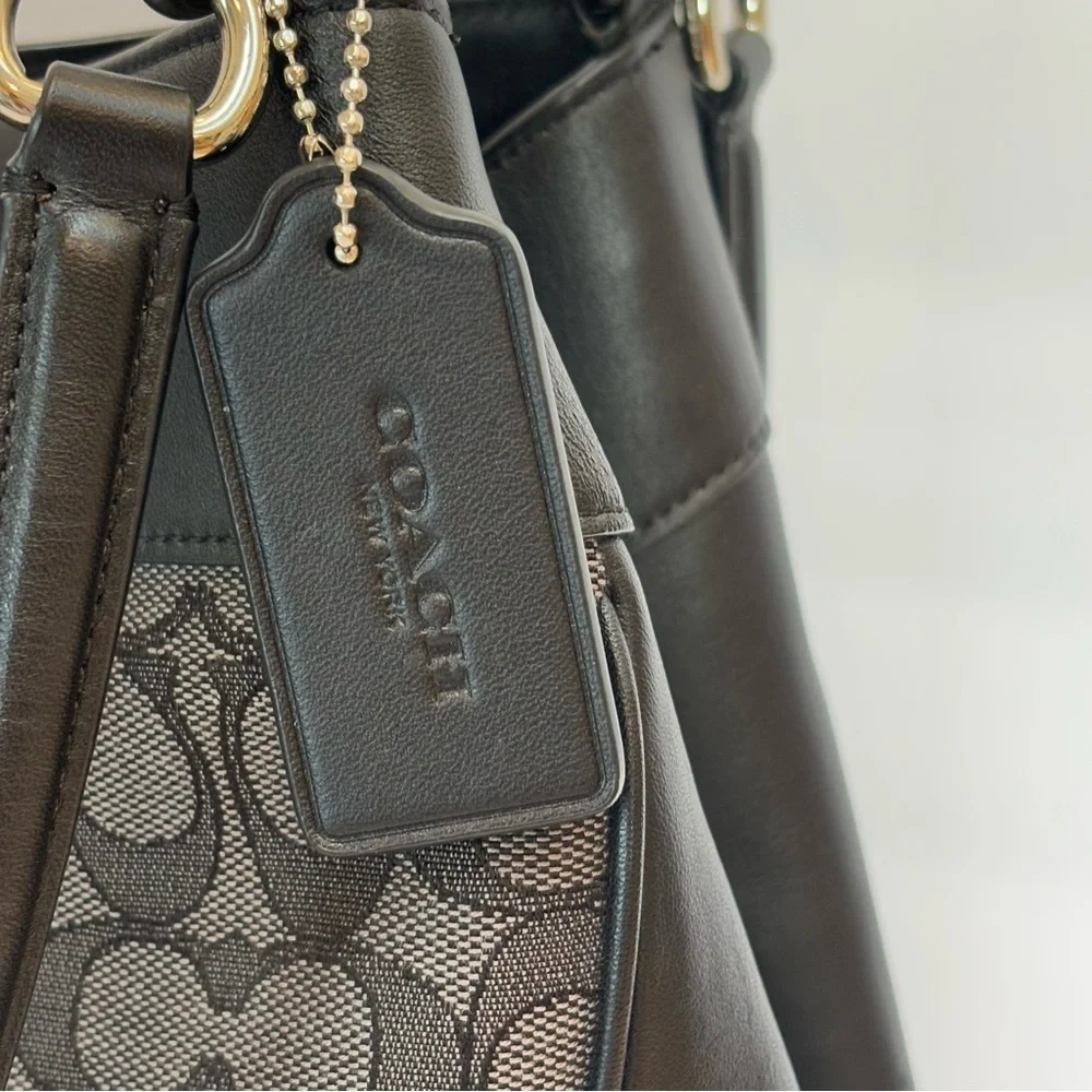 Coach Lexy Shoulder Bag in Signature Jacquard Black Logo Print and Leather